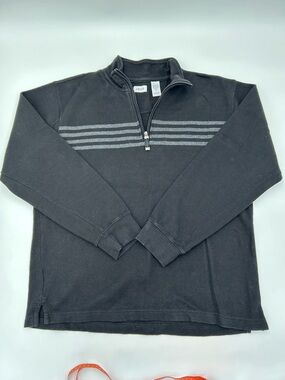 Izod Black Quarter-Zip Sweater with Gray Stripes L
